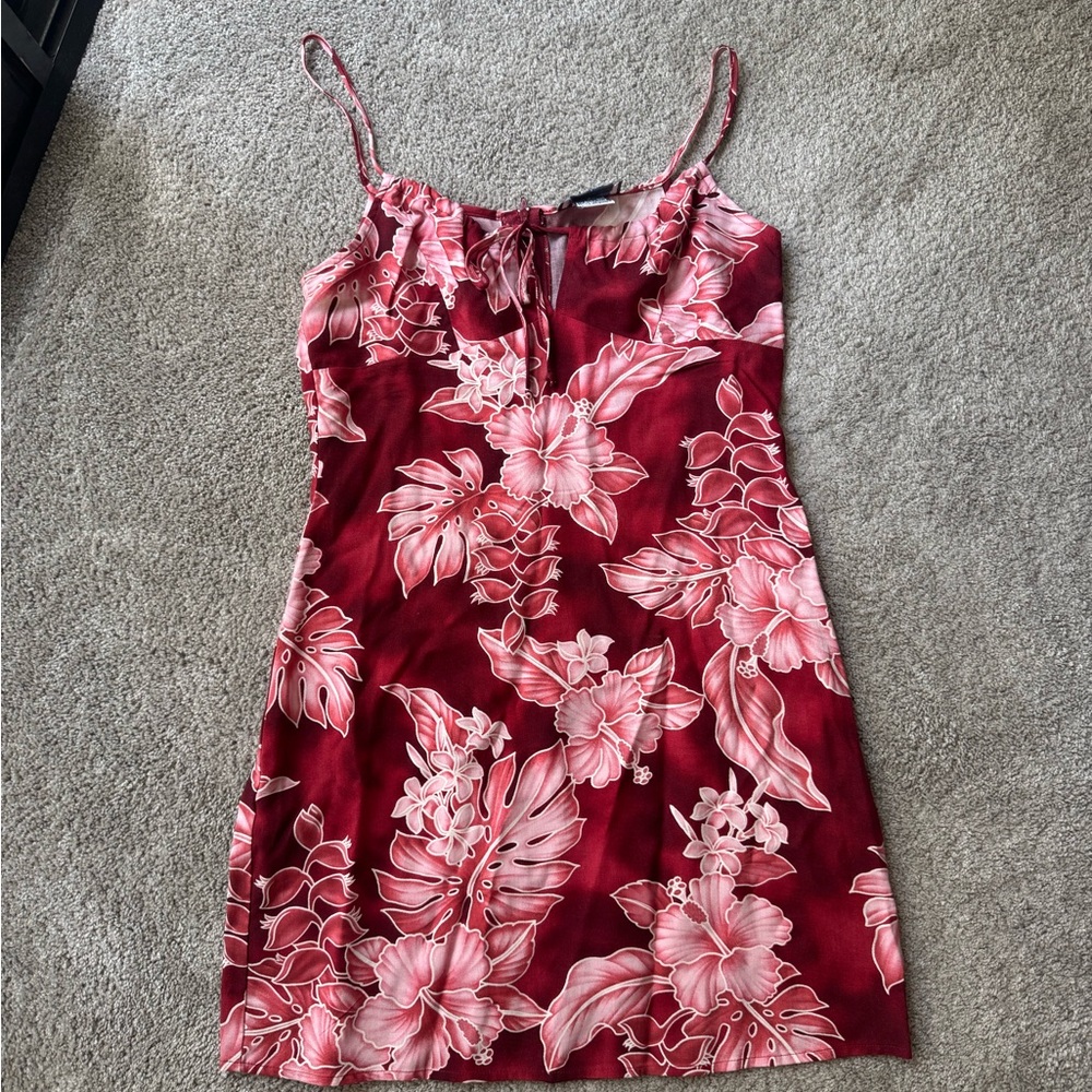 Aqua Blues Red and Pink Floral Dress